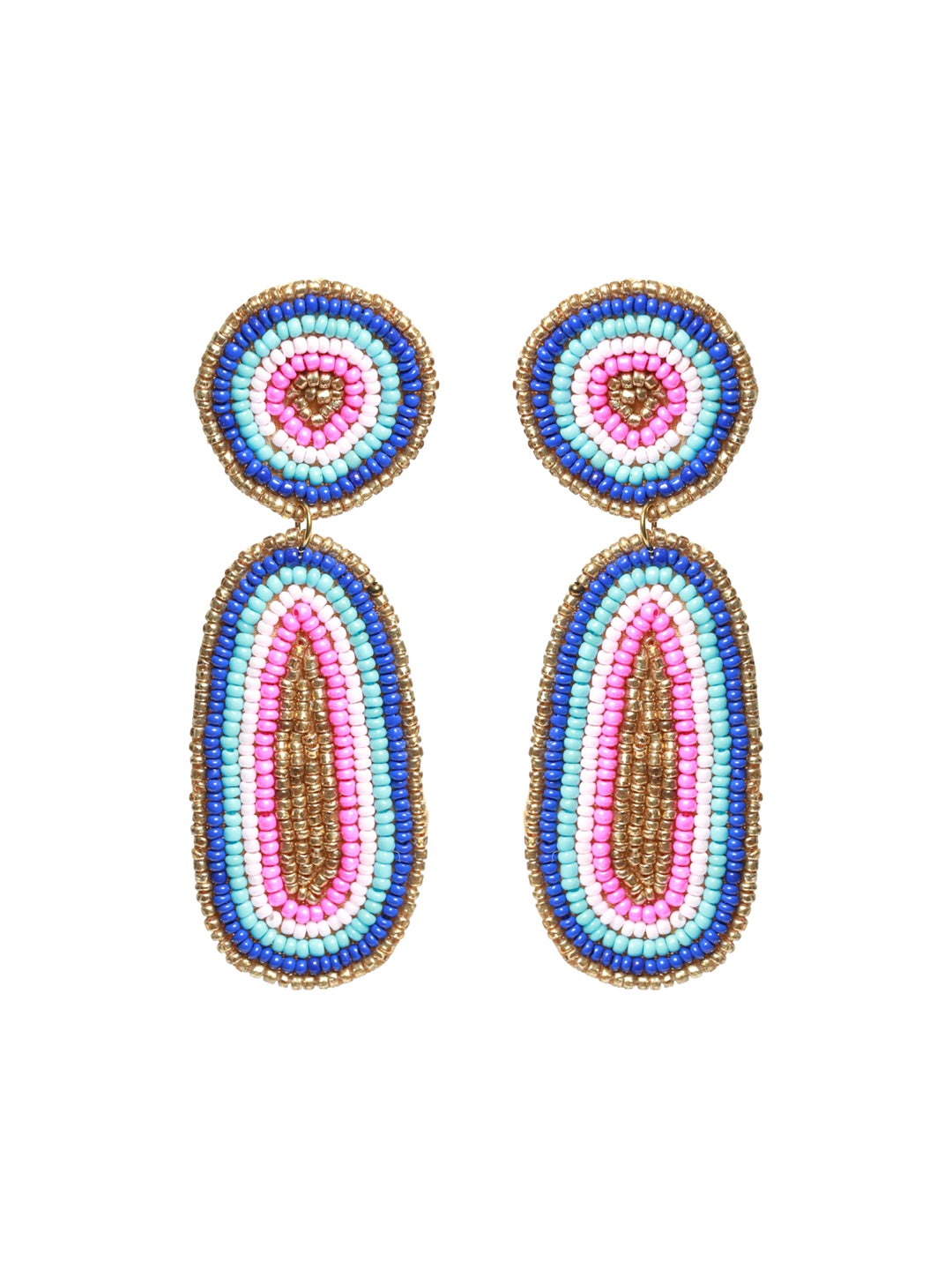 Multicolored & Gold-Toned Teardrop Handcrafted Beaded Work Drop Earrings - Jazzandsizzle