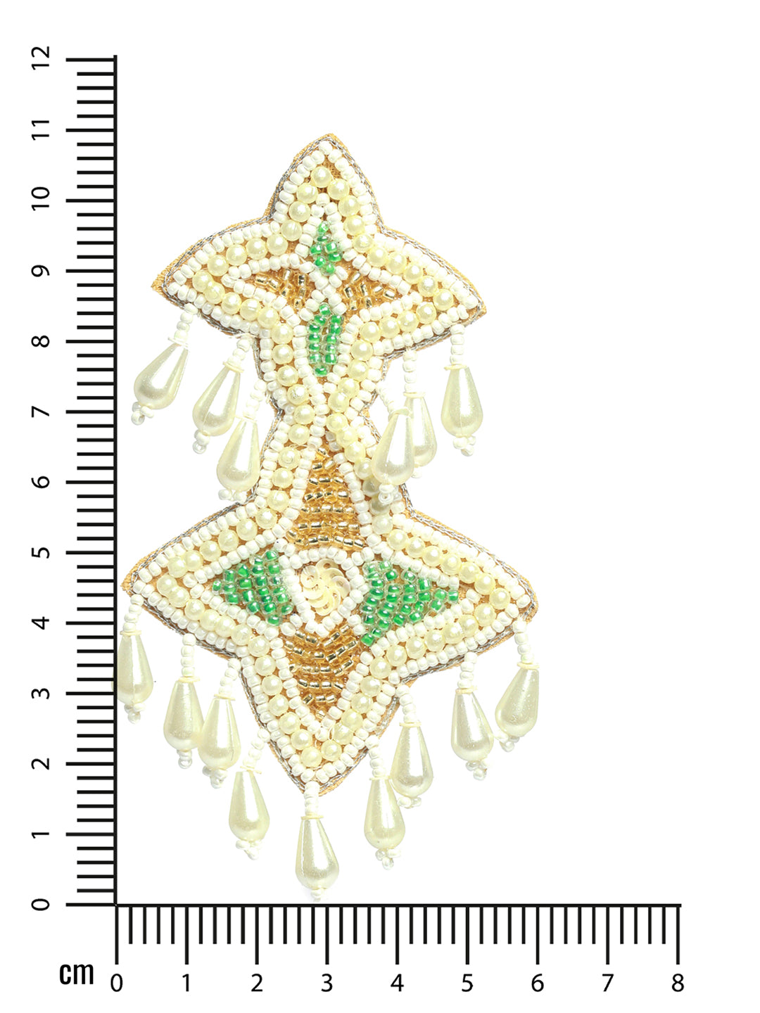 White Handwoven Beads & Green & Gold Studded Handcrafted Contemporary Drop Earrings - Jazzandsizzle