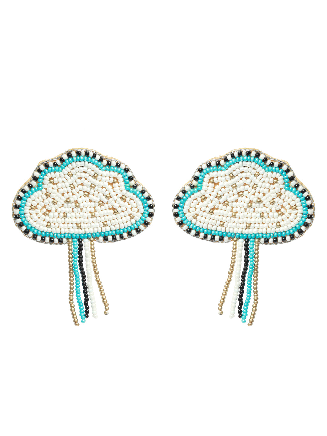 Blue & White Artificial Beads Studded Cloud Shaped Drop Earrings - Jazzandsizzle