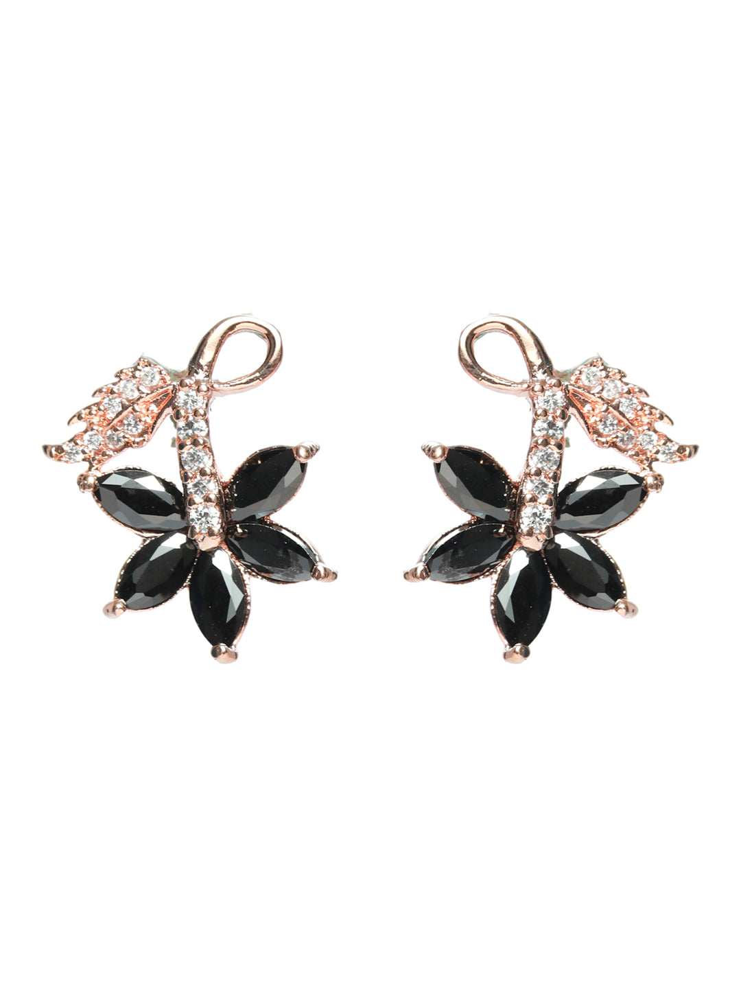 Black American Diamond Rose Gold Pendant & Earring Set - Jazzandsizzle