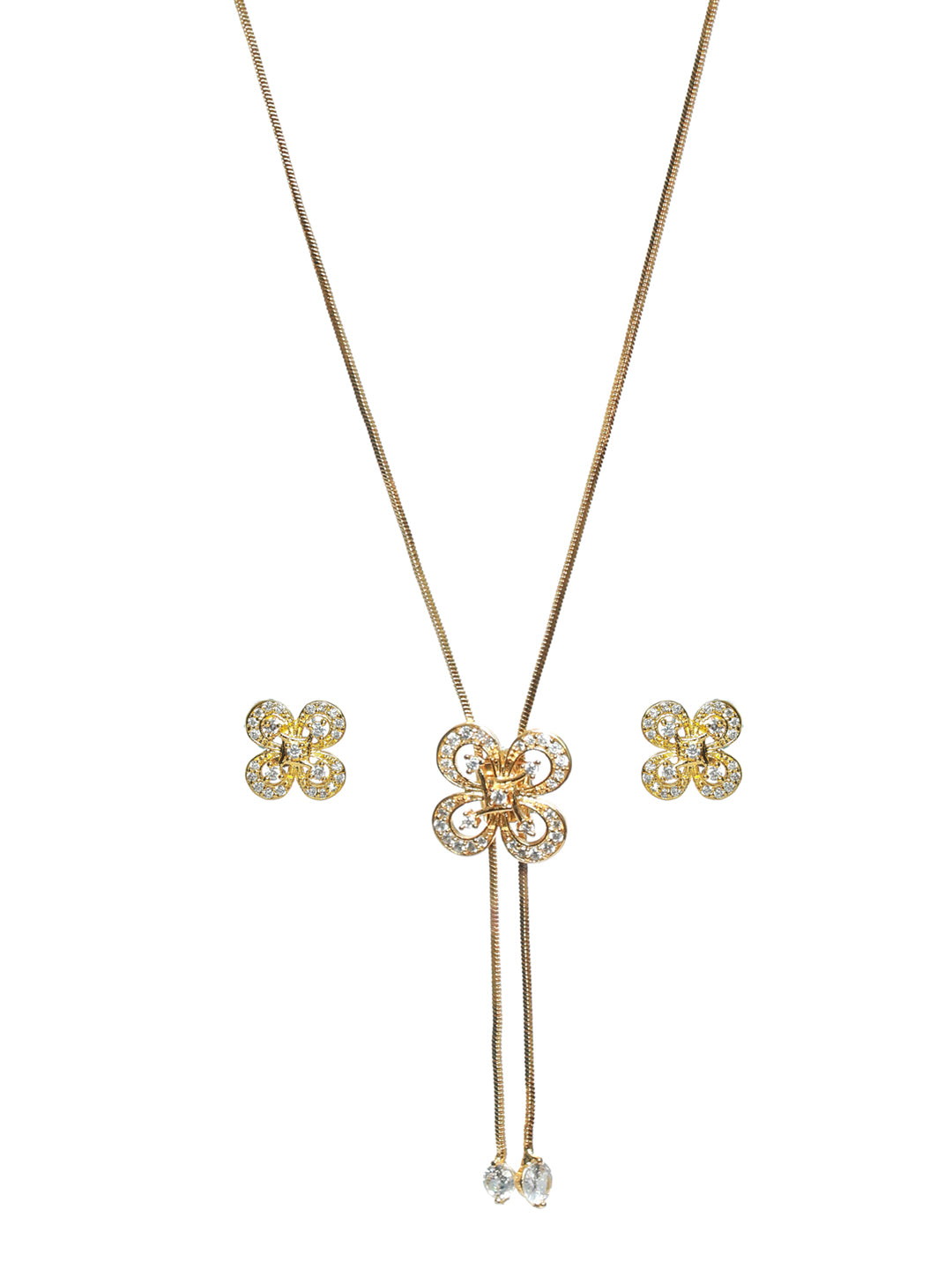 Gold-Plated Handcrafted AD Stone-Studded Adjustable Jewellery Set - Jazzandsizzle