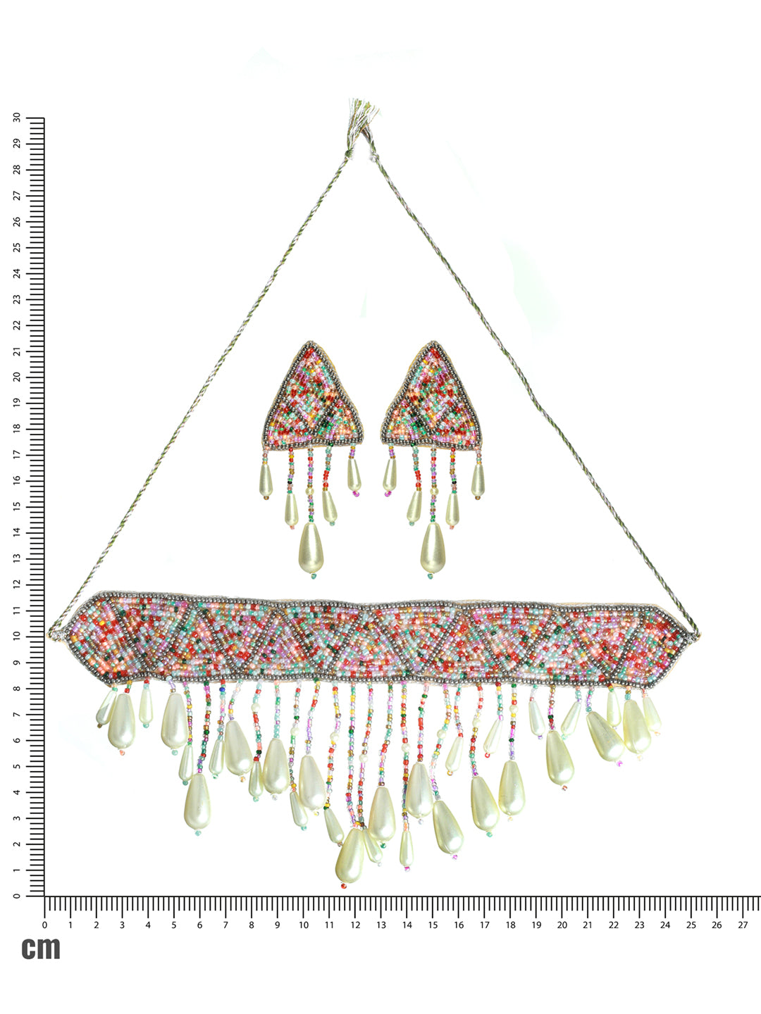 multicolor Pearl-Studded & Beaded Tasselled Choker Handcrafted Jewellery Set - Jazzandsizzle