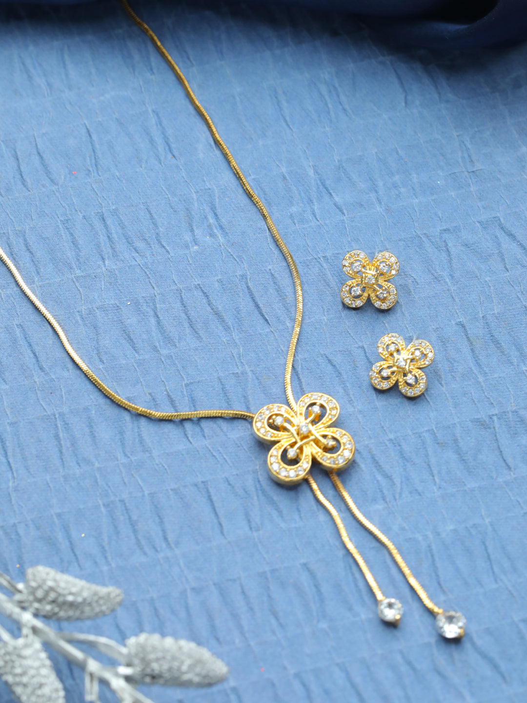 Gold-Plated Handcrafted AD Stone-Studded Adjustable Jewellery Set - Jazzandsizzle