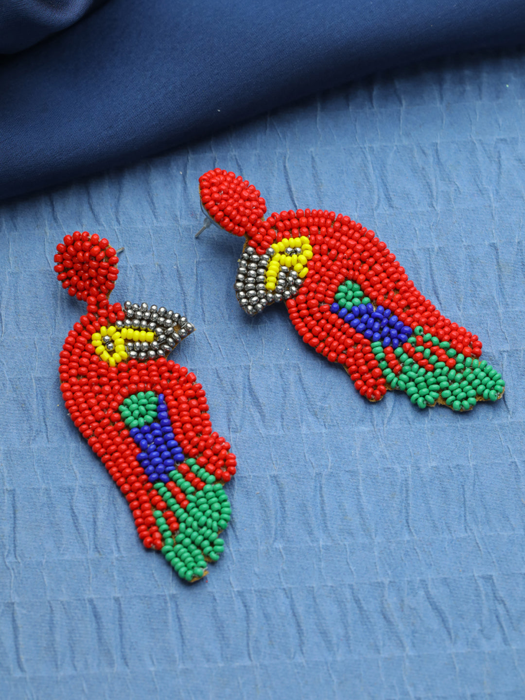 Red & Green Parrot Shaped Drop Earrings - Jazzandsizzle