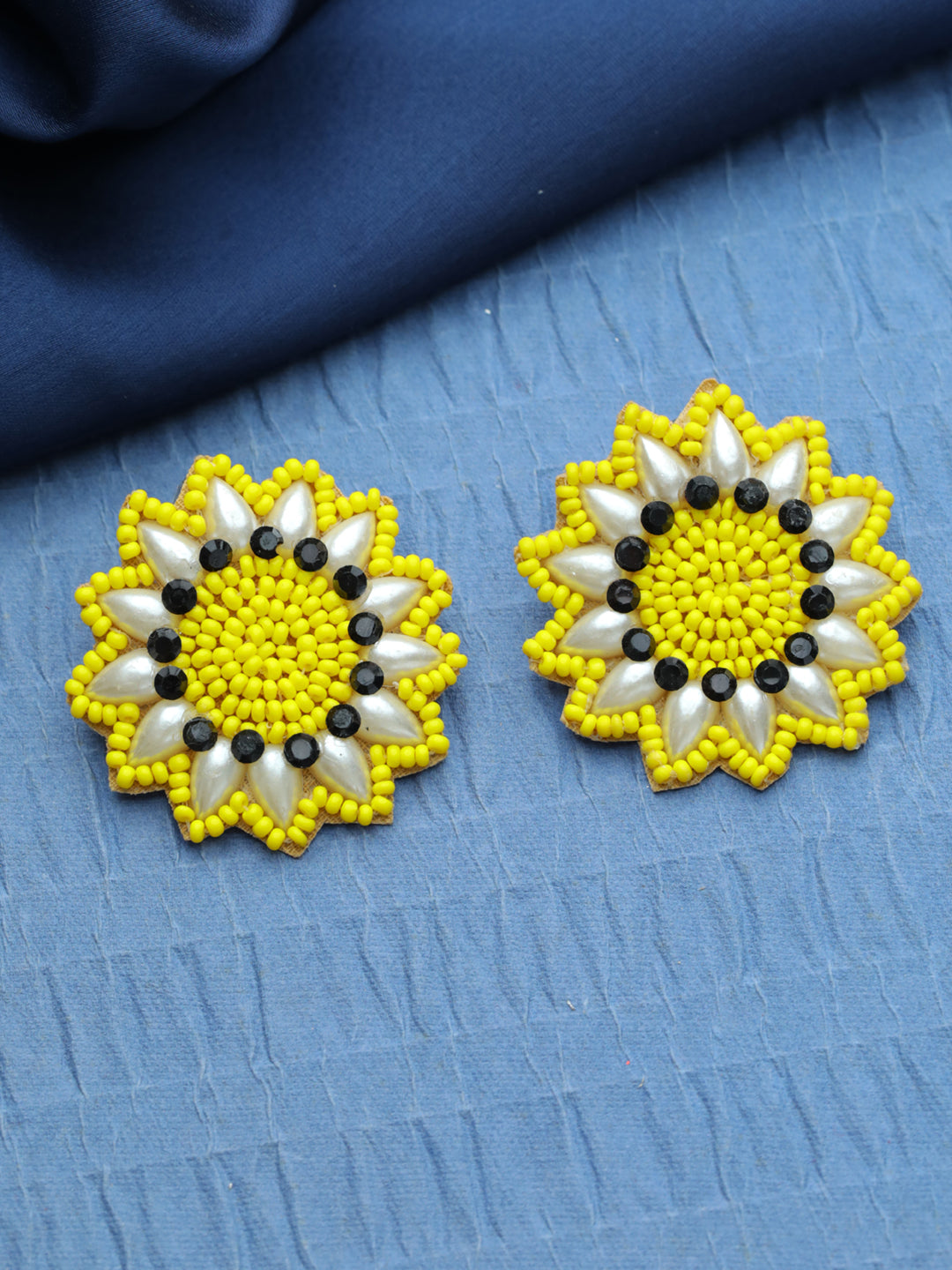 Gold-Plated Handcrafted Yellow & Black Stud Earrings - Jazzandsizzle