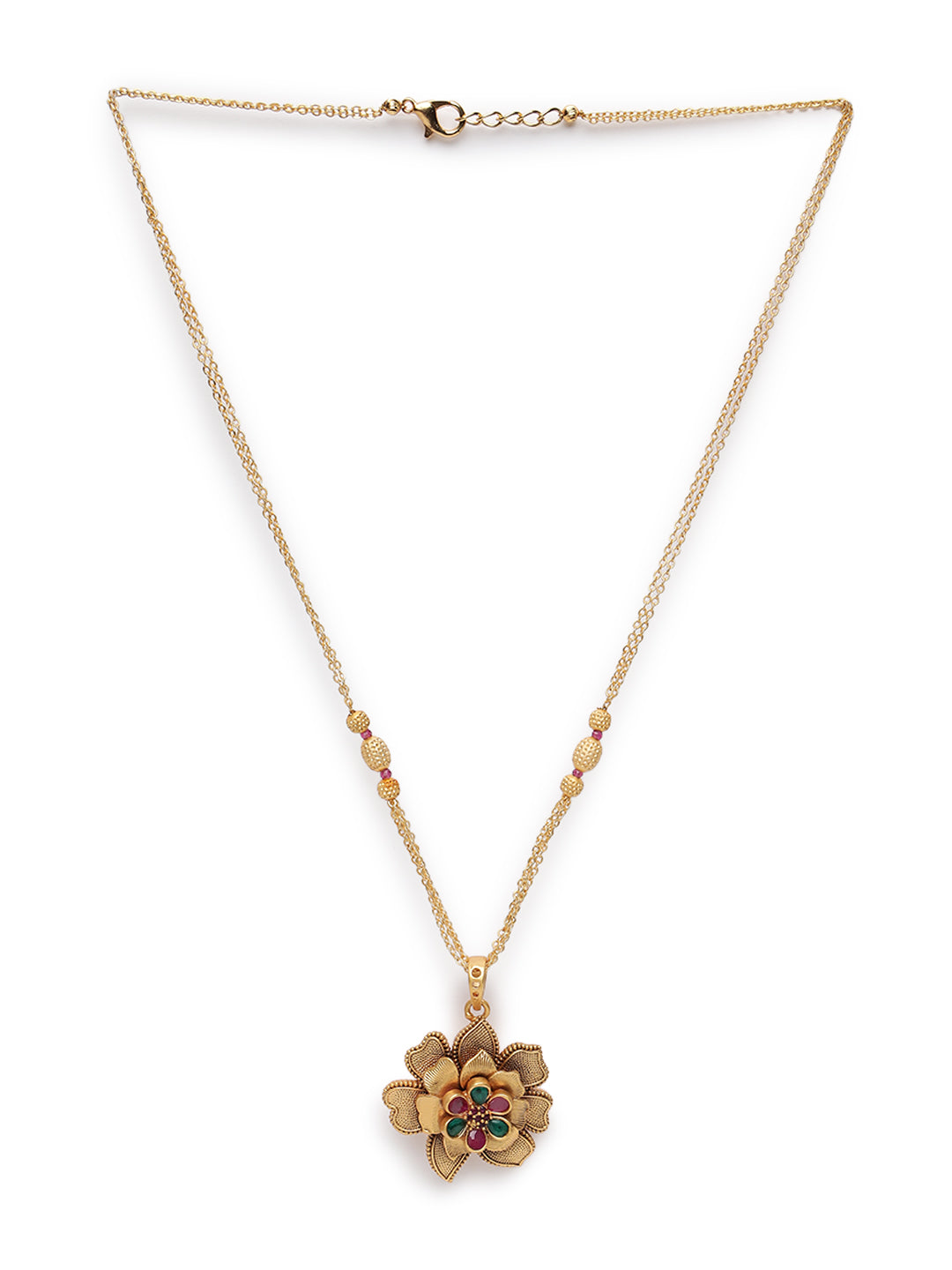 Gold-Plated Maroon & Red Studded Handcrafted Floral Jewellery Set - Jazzandsizzle