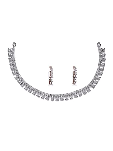 Silver Plated American Diamond Jewellery Set - Jazzandsizzle