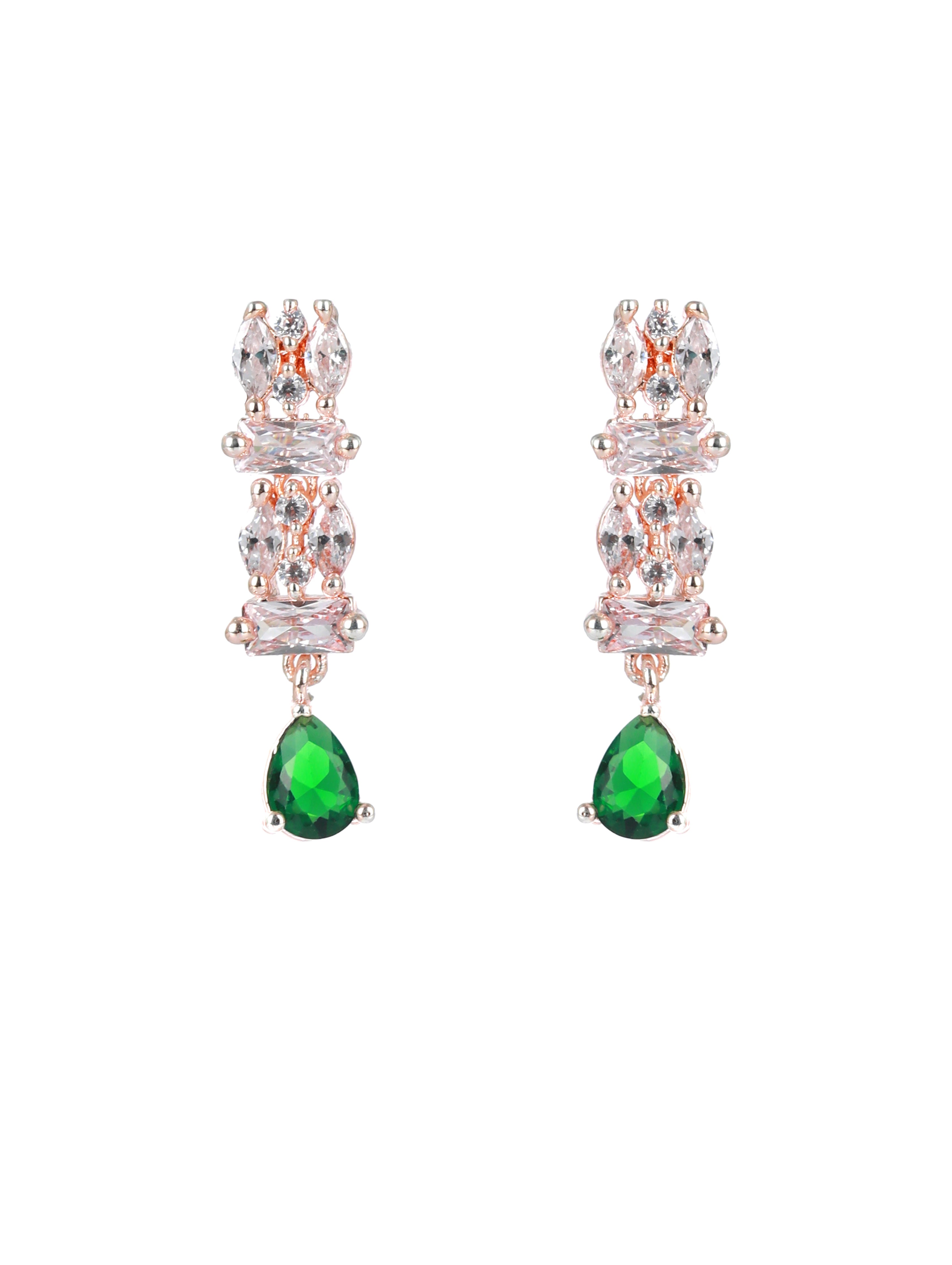 Rose Gold-Plated Green American Diamond & CZ-Studded Jewellery Set - Jazzandsizzle