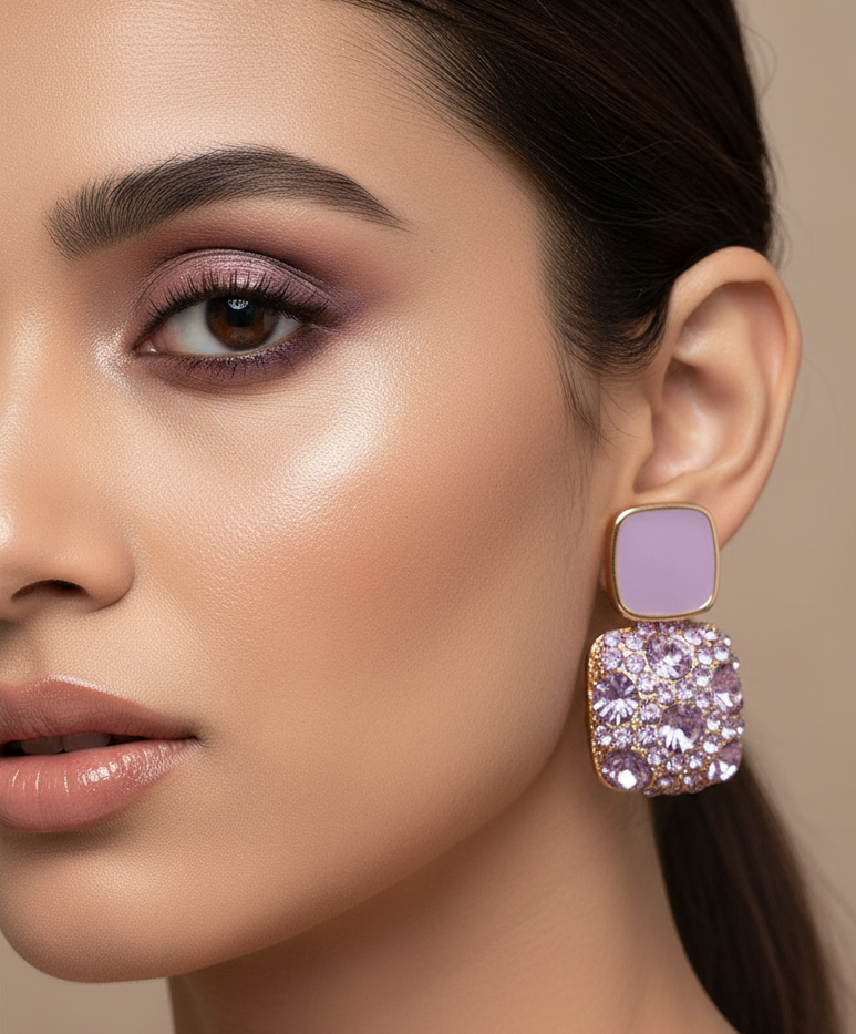 Jazz And Sizzle Elegant Gold-Tone Purple Rhinestones Stud Earrings