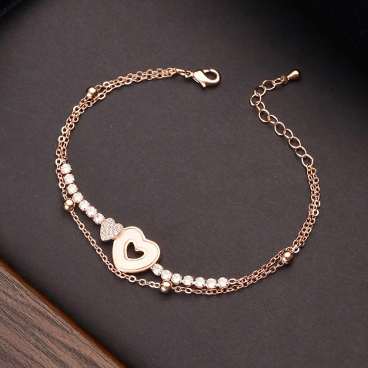 Brass Cubic Zirconia Rose Gold-Plated Link Bracelet
