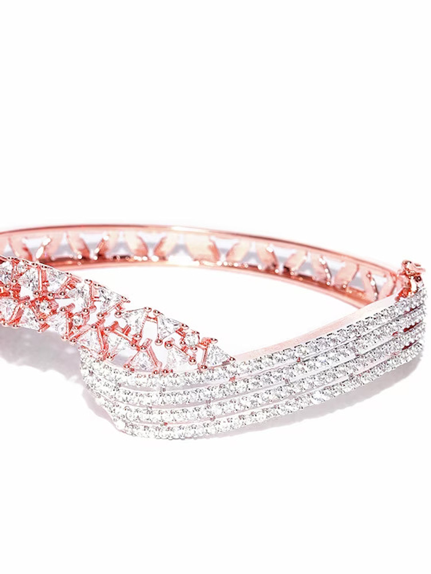 Jazz And Sizzle Rose Gold-Plated CZ Stone-Studded Handcrafted Bangle-Style Bracelet - Jazzandsizzle