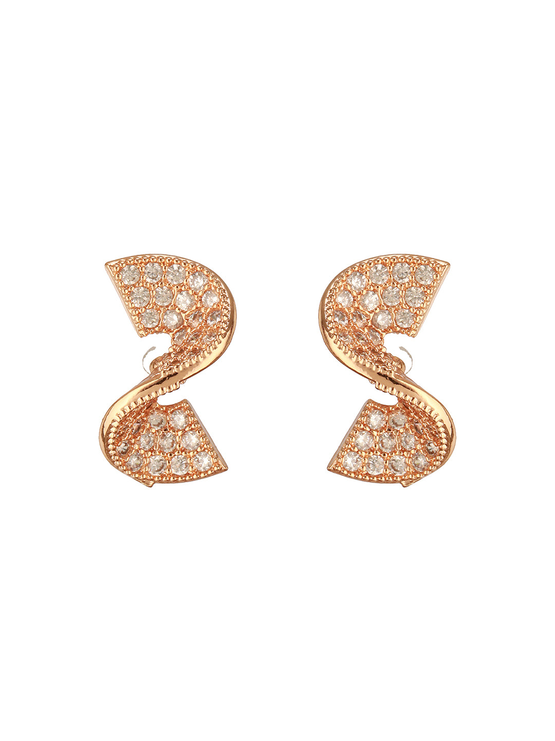 18K Rose Gold-Plated Cubic Zirconia Studded Mangalsutra Set with Black Beads & Earrings