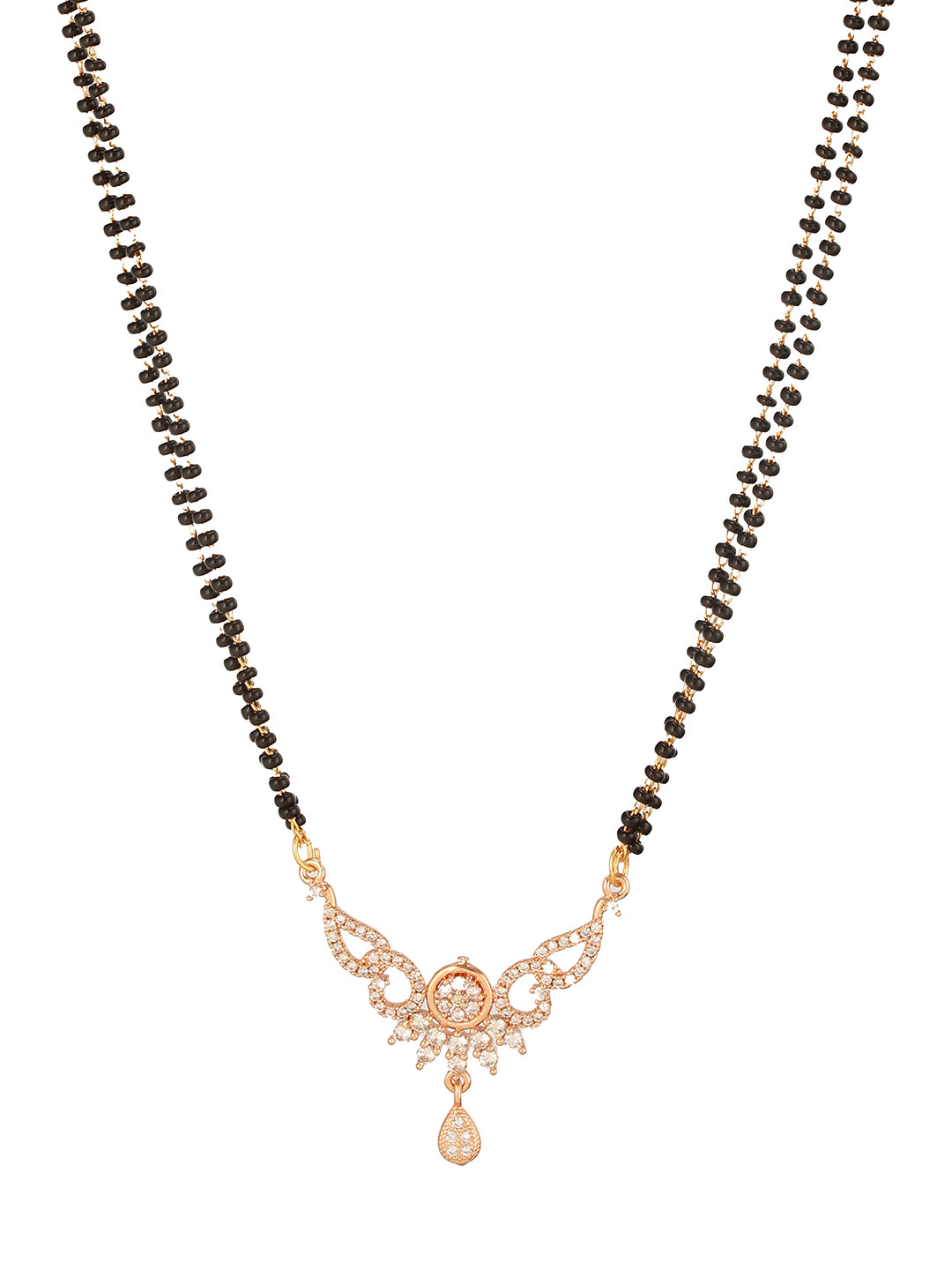Jazz And Sizzle Rose Gold Plated Black Beads Beaded Floral Shaped Mangalsutra