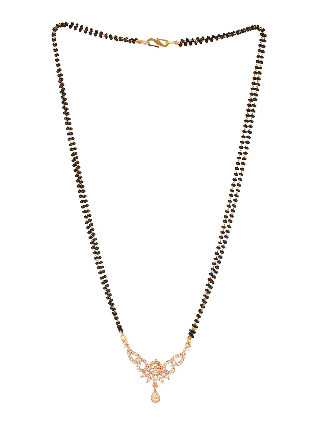 Jazz And Sizzle Rose Gold Plated Black Beads Beaded Floral Shaped Mangalsutra