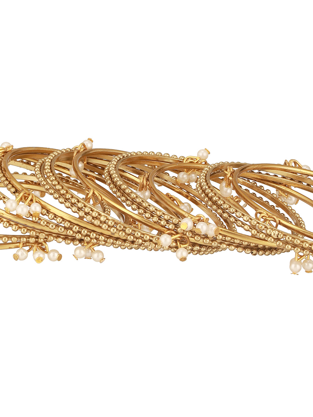 Set Of 12 Gold-Plated & Mogra Pearl Beaded Bangles