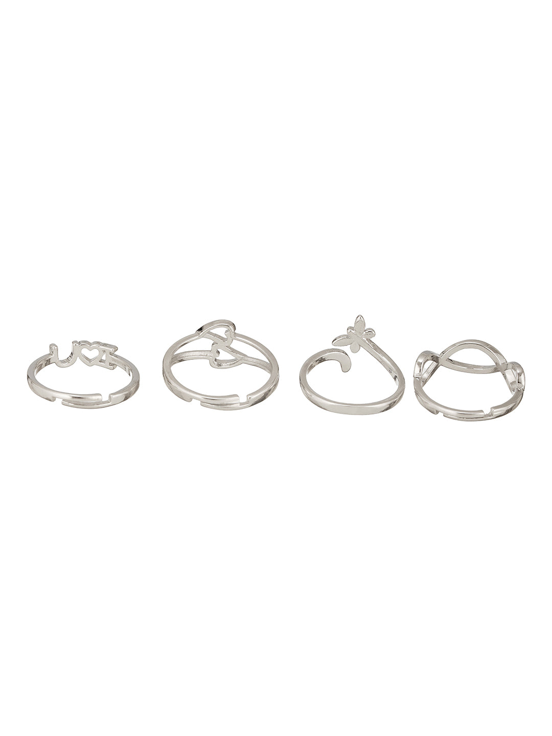 Jazz and Sizzle Set Of 4 Silver Plated Adjustable Finger Ring