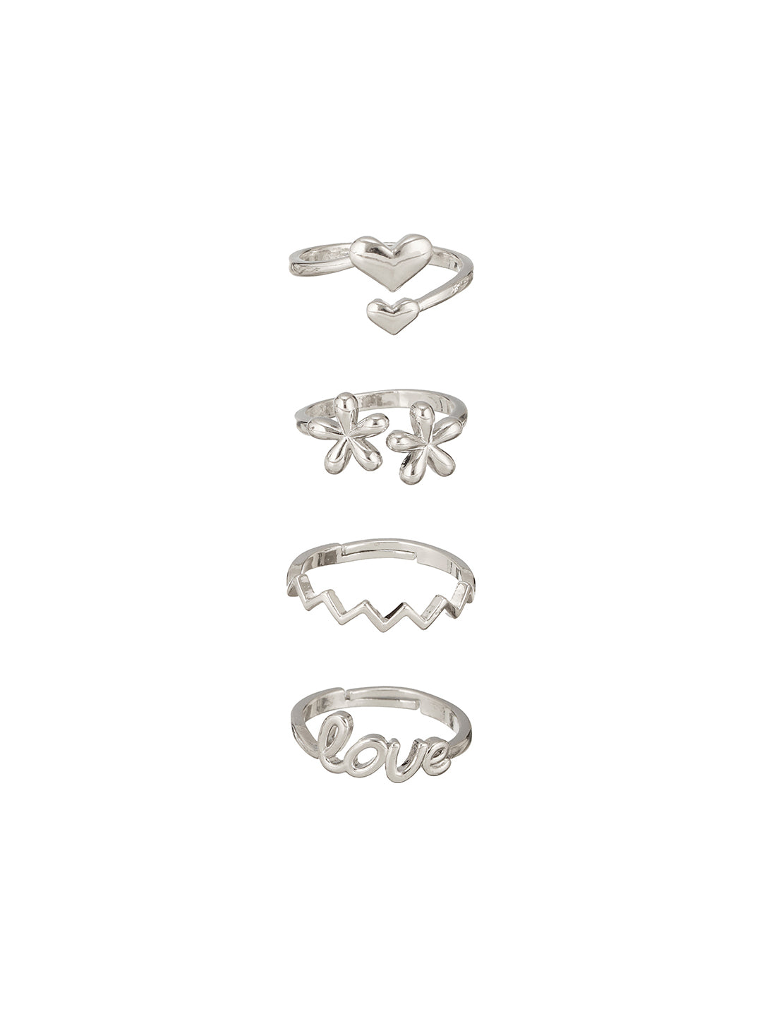 Jazz and Sizzle Set Of 4 Silver Plated Adjustable Finger Ring
