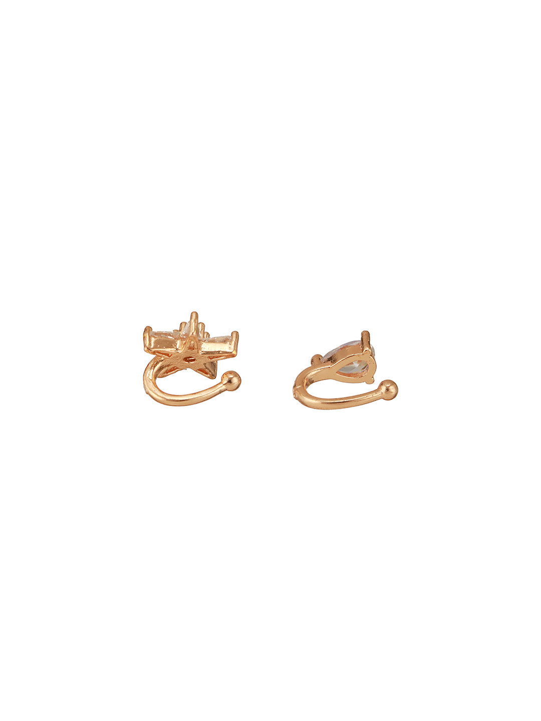 Jazz And Sizzle Set Of 2 Rose Gold Plated & American Diamond Stone Studded Nose Ring (No need of Piercing)