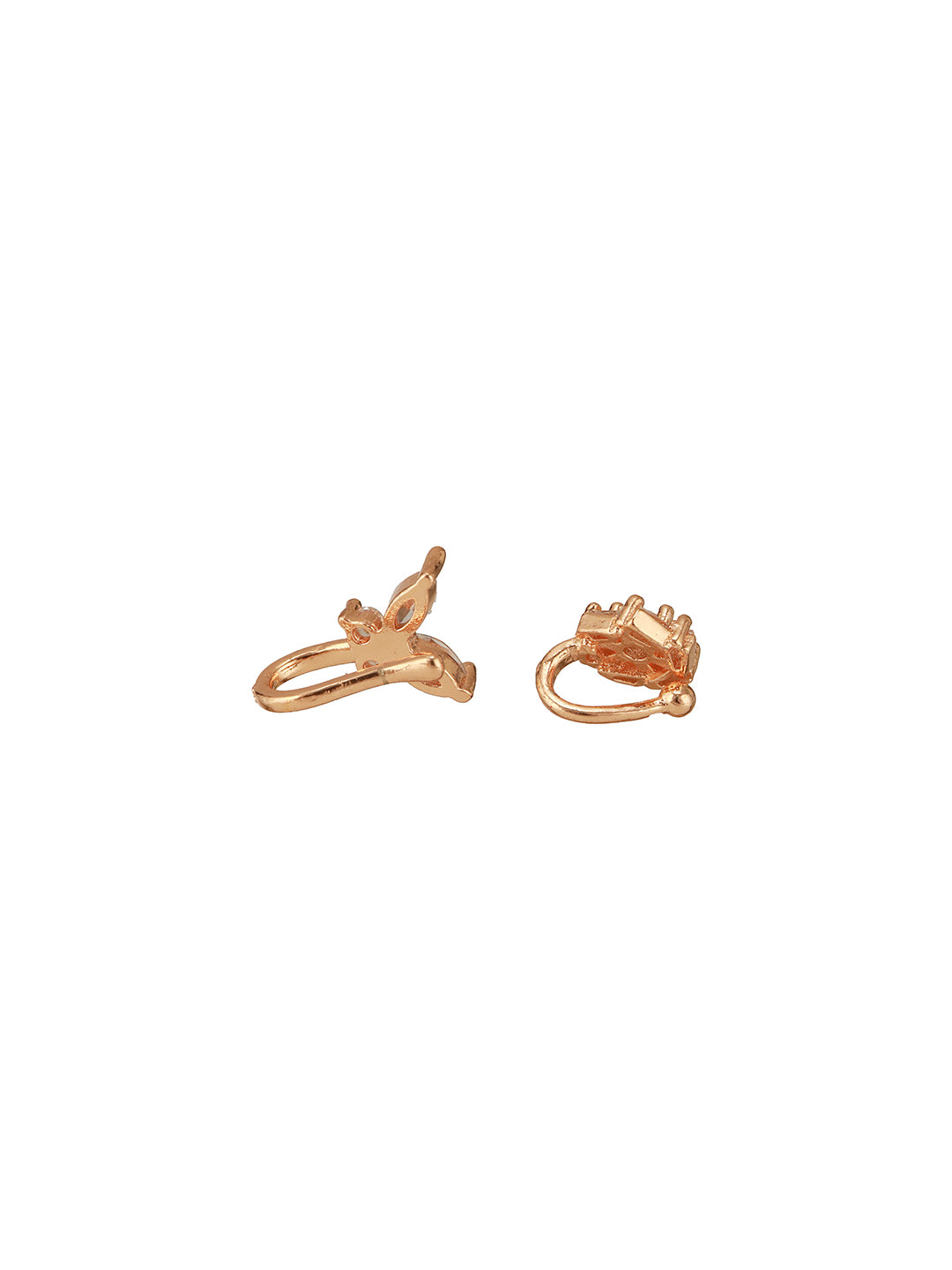 Jazz And Sizzle Set Of 2 Rose Gold Plated & American Diamond Stone Studded Nose Ring (No need of Piercing)