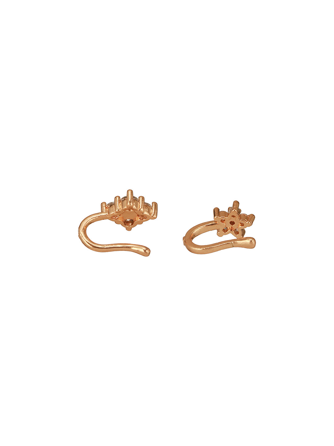 Jazz And Sizzle Set Of 2 Rose Gold Plated & American Diamond Stone Studded Star Shaped Nose Ring (No need of Piercing)
