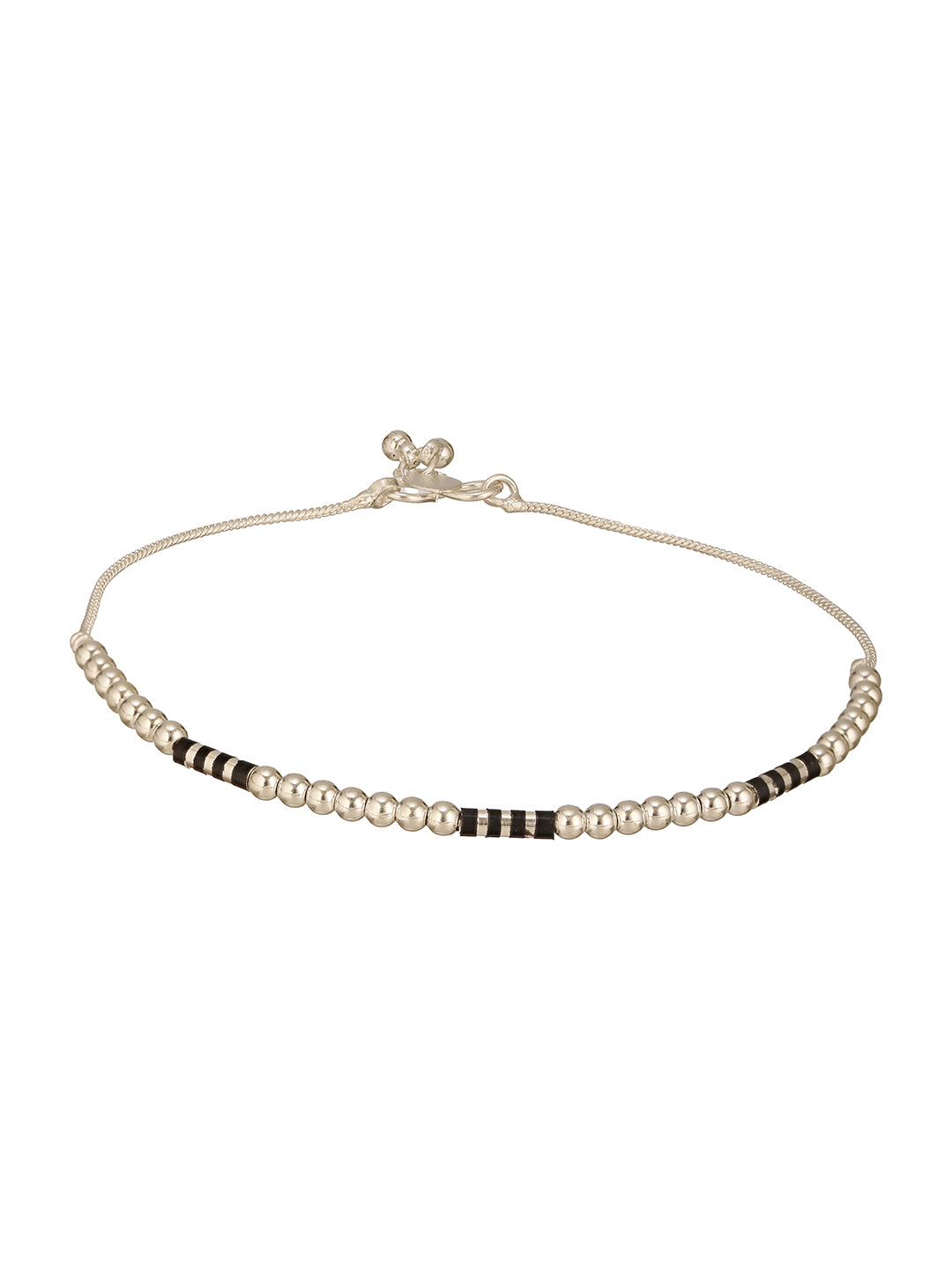 Jazz And Sizzle Set Of 2 Silver-Plated & Black Beads Beaded Anklet