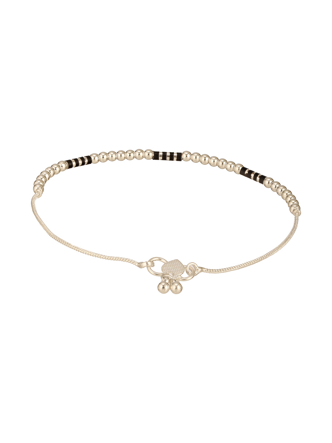 Jazz And Sizzle Set Of 2 Silver-Plated & Black Beads Beaded Anklet