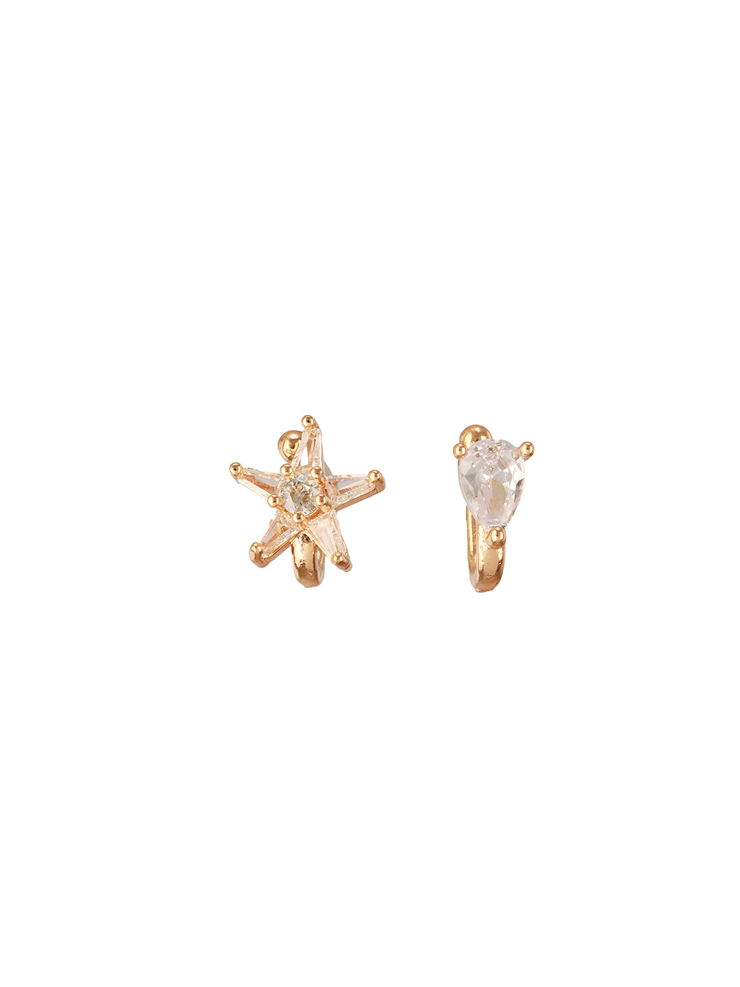 Jazz And Sizzle Set Of 2 Rose Gold Plated & American Diamond Stone Studded Nose Ring (No need of Piercing)