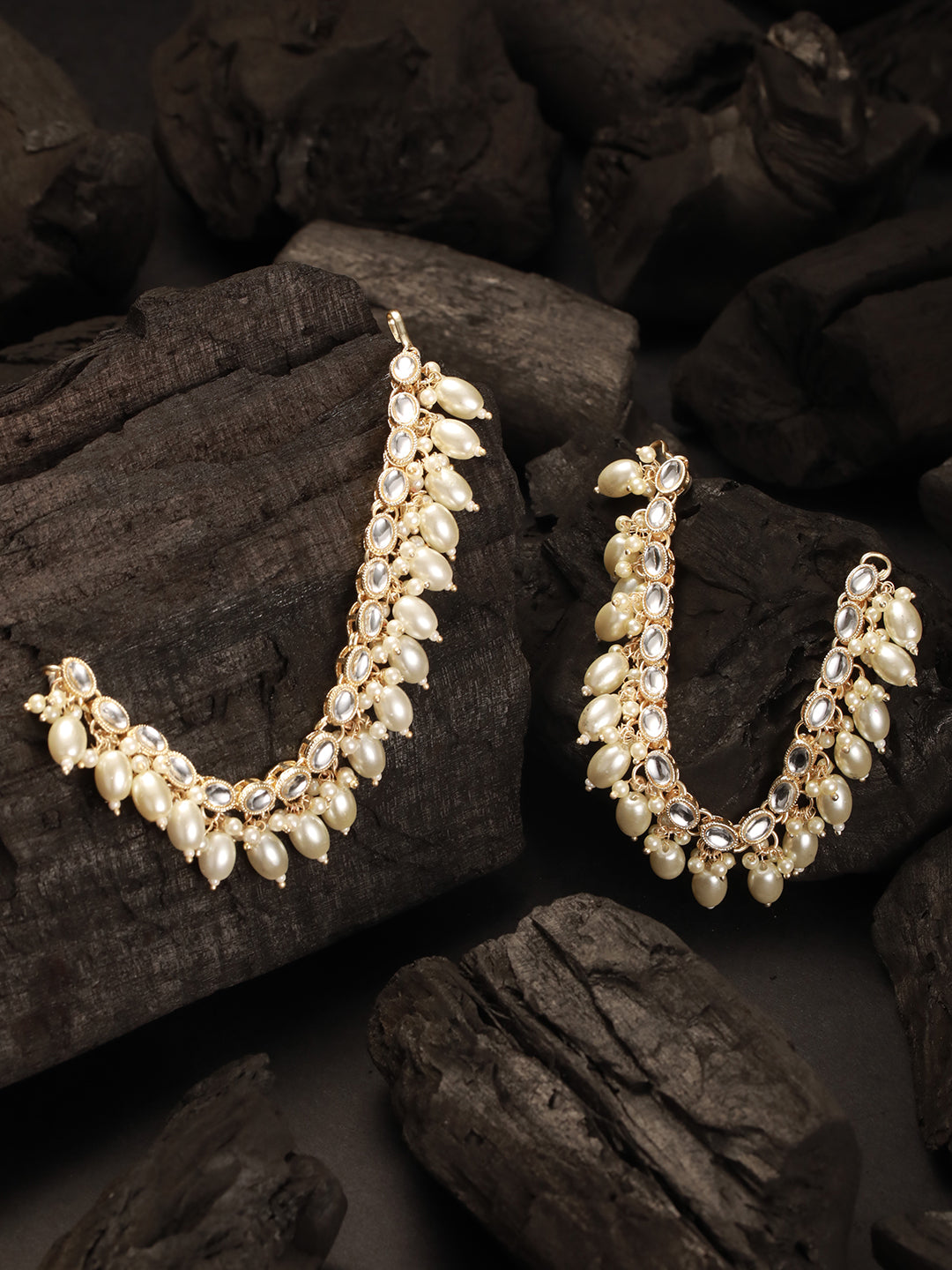 Gold-Plated Pearls Beaded Classic Ear Chain for Jhumki Jhumka