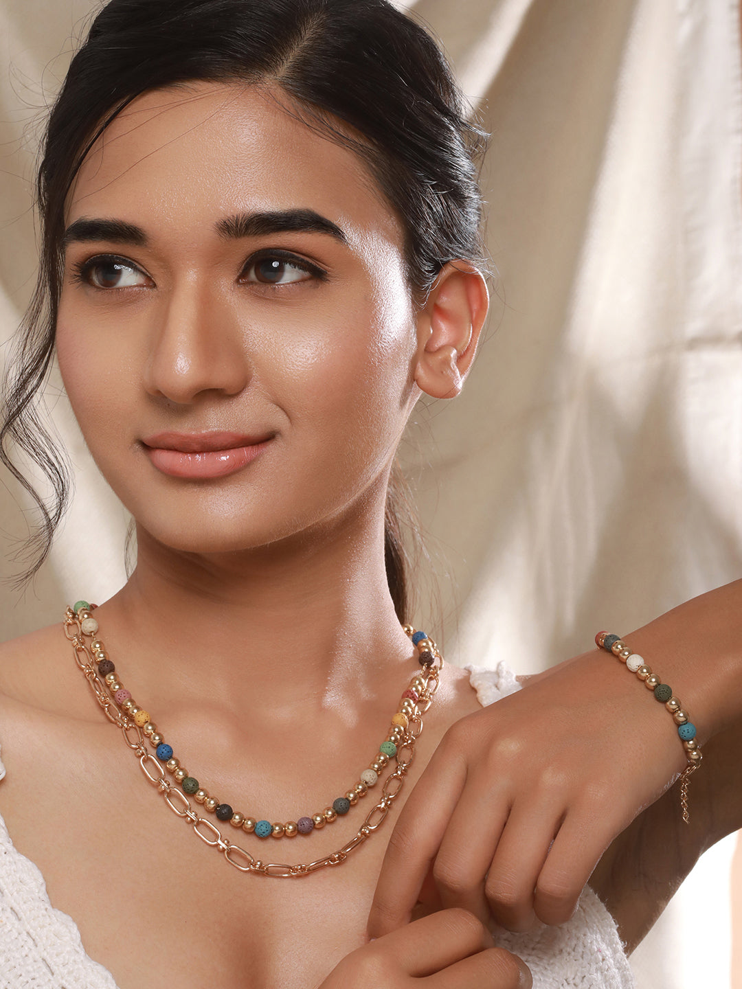 Jazz and Sizzle Gold-Plated Beaded Layered Jewellery Set