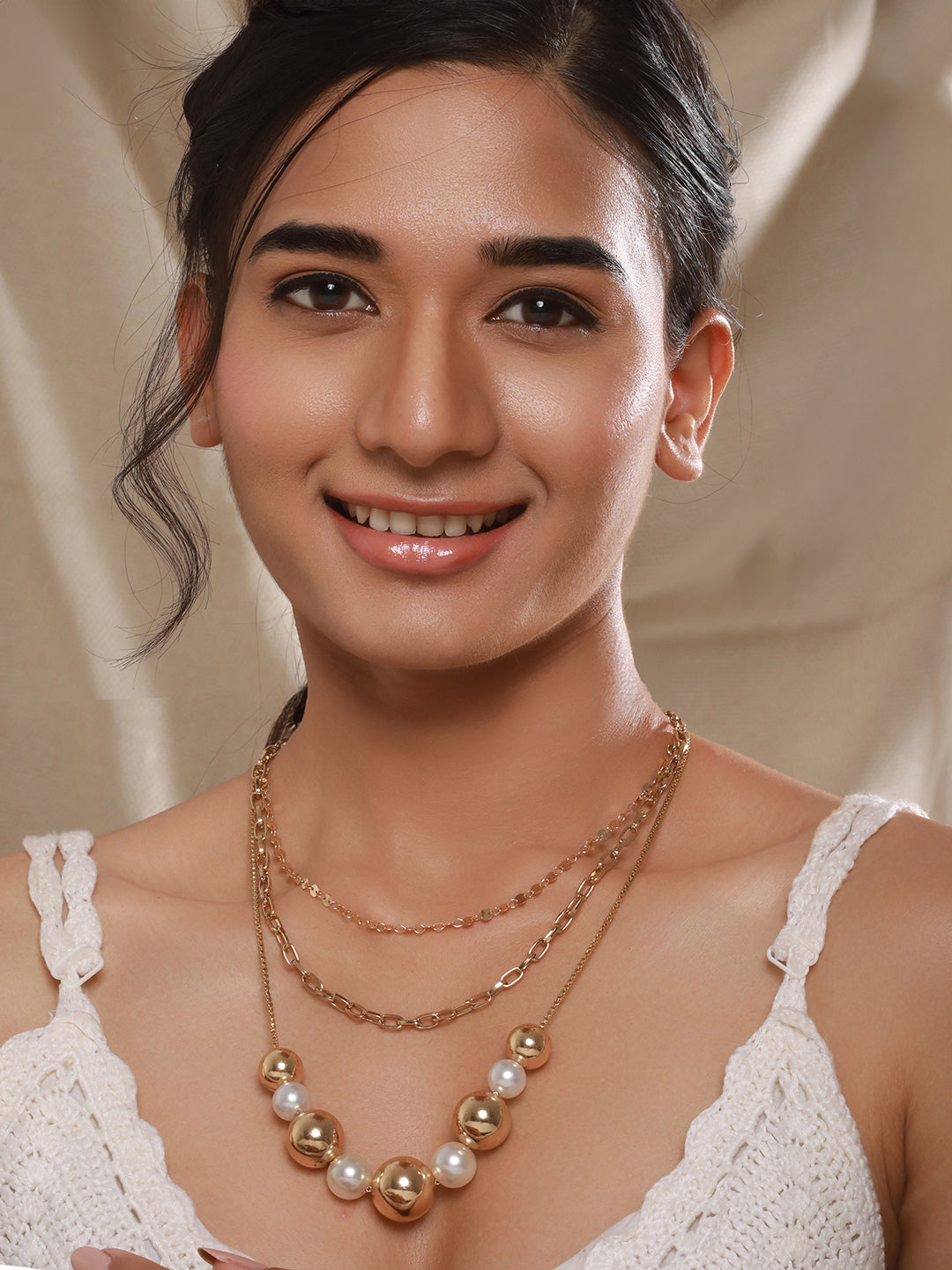 Jazz And Sizzle Gold-Plated Pearls Beaded Necklace & Chain