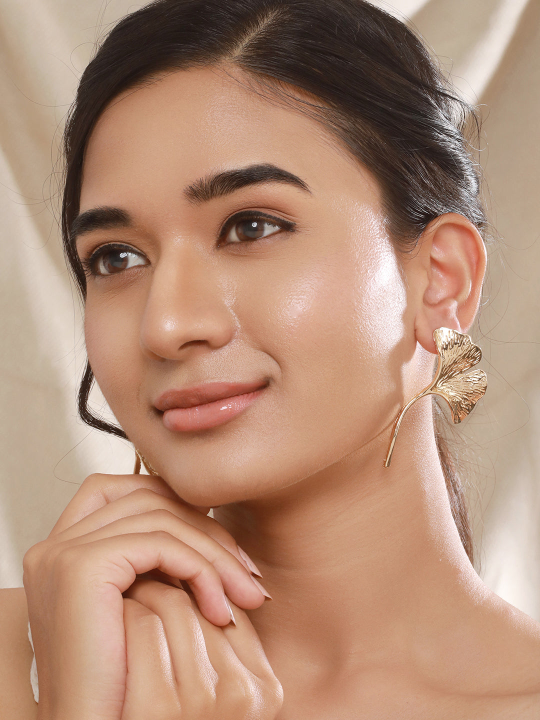 Gold-Plated Leaf Design Statement Studs Earrings for Women