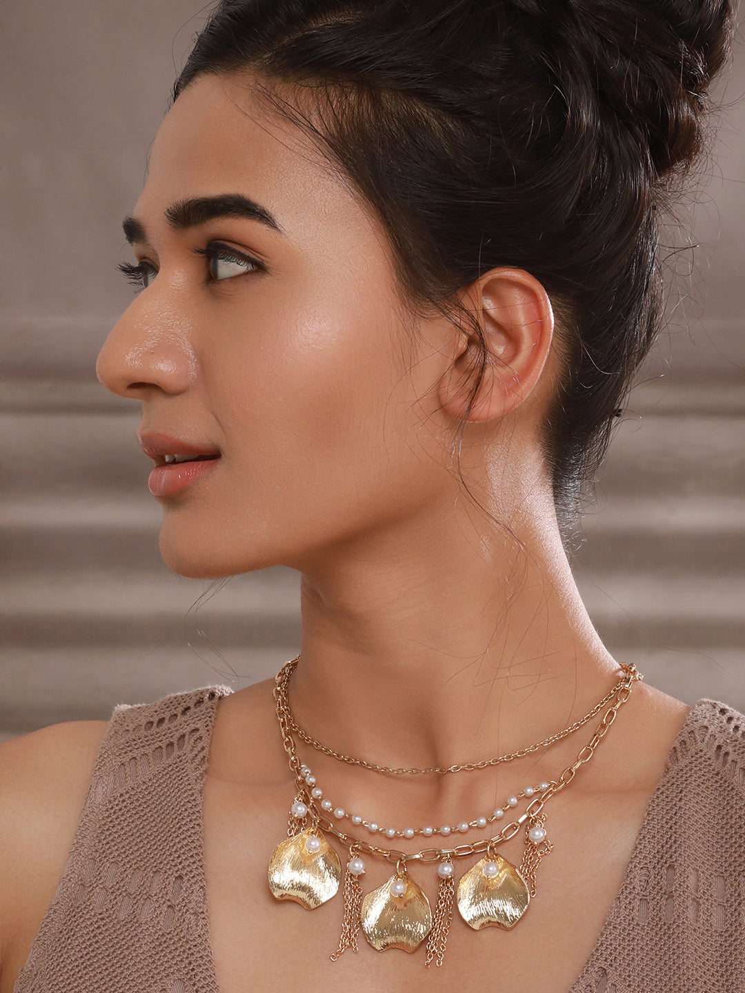 Jazz And Sizzle Gold-Plated Pearl & Charm Layered Necklace Chain