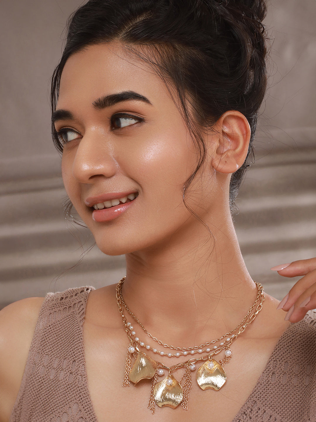 Jazz And Sizzle Gold-Plated Pearl & Charm Layered Necklace Chain