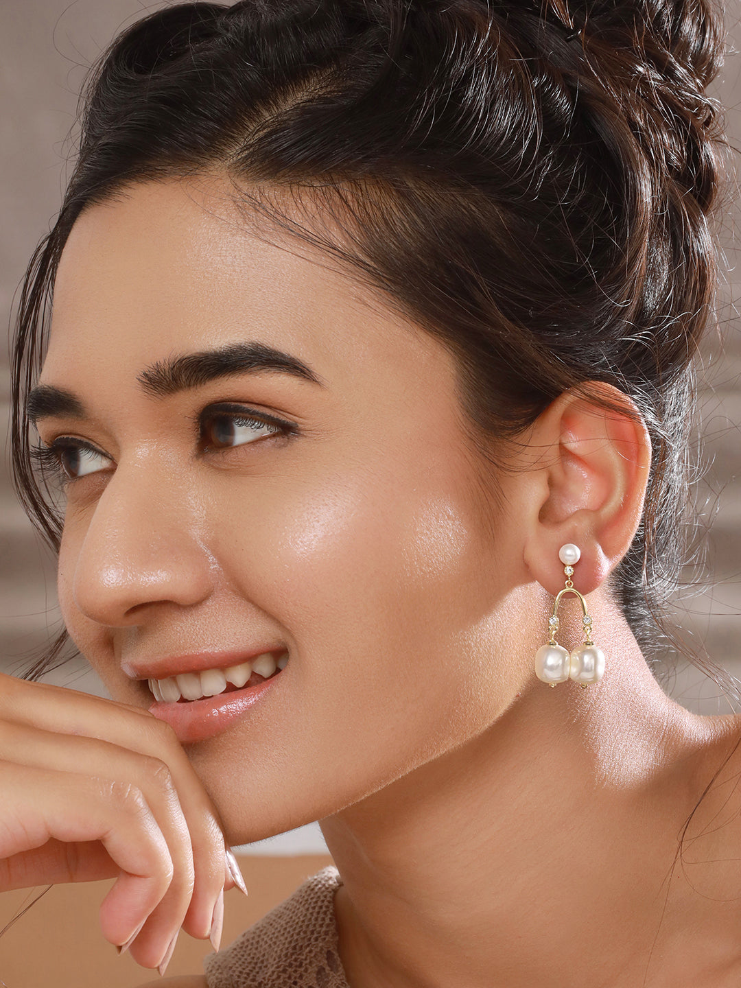 Gold-Plated Pearl Drop Earrings Set