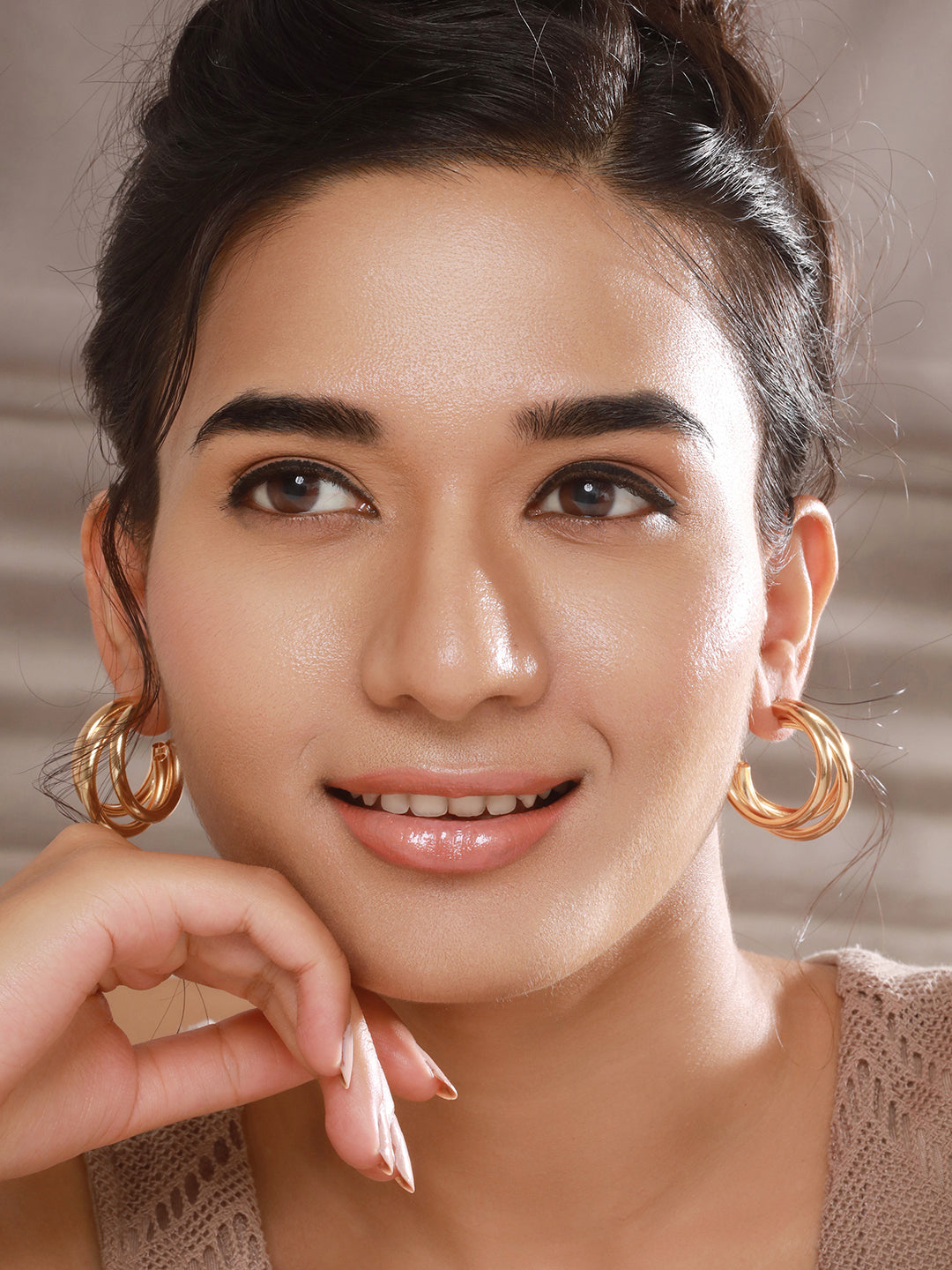 Jazz And Sizzle Set of 2 Gold Plated Contemporary Half Hoop Earrings