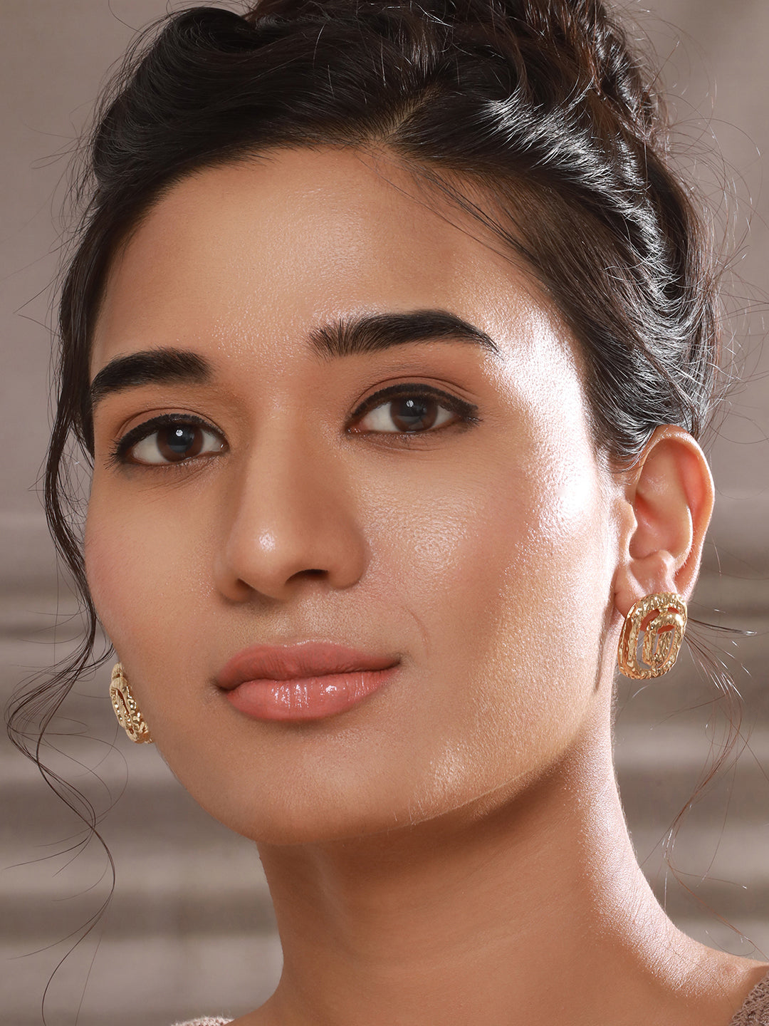 Set Of 2 Gold-Plated Contemporary Studs