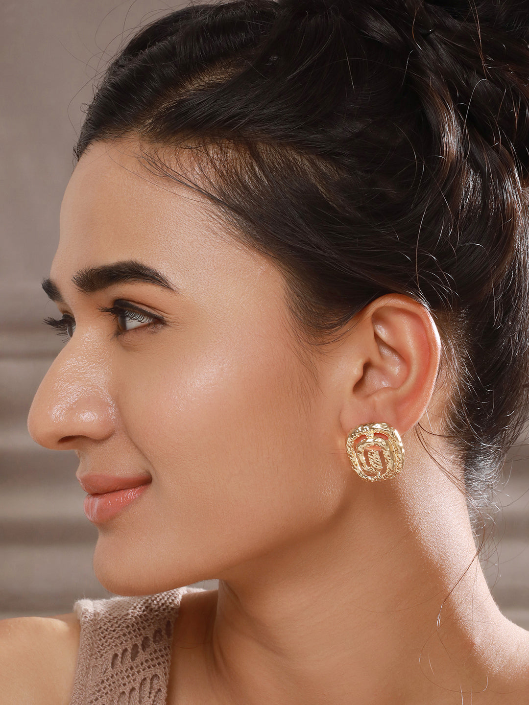 Set Of 2 Gold-Plated Contemporary Studs