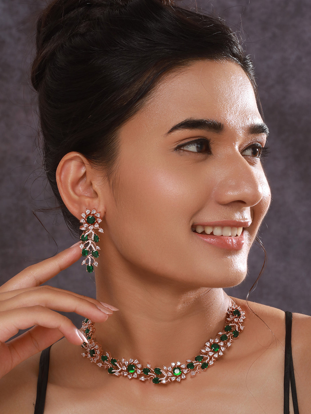 Jazz And Sizzle Rosegold-Plated Green American Diamond Studded Handcrafted Jewellery Set (Copy)