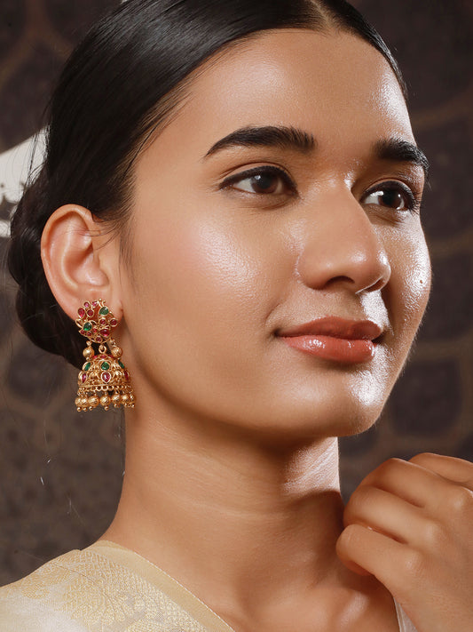 Gold-Plated Peacock Shaped Jhumkas Earrings