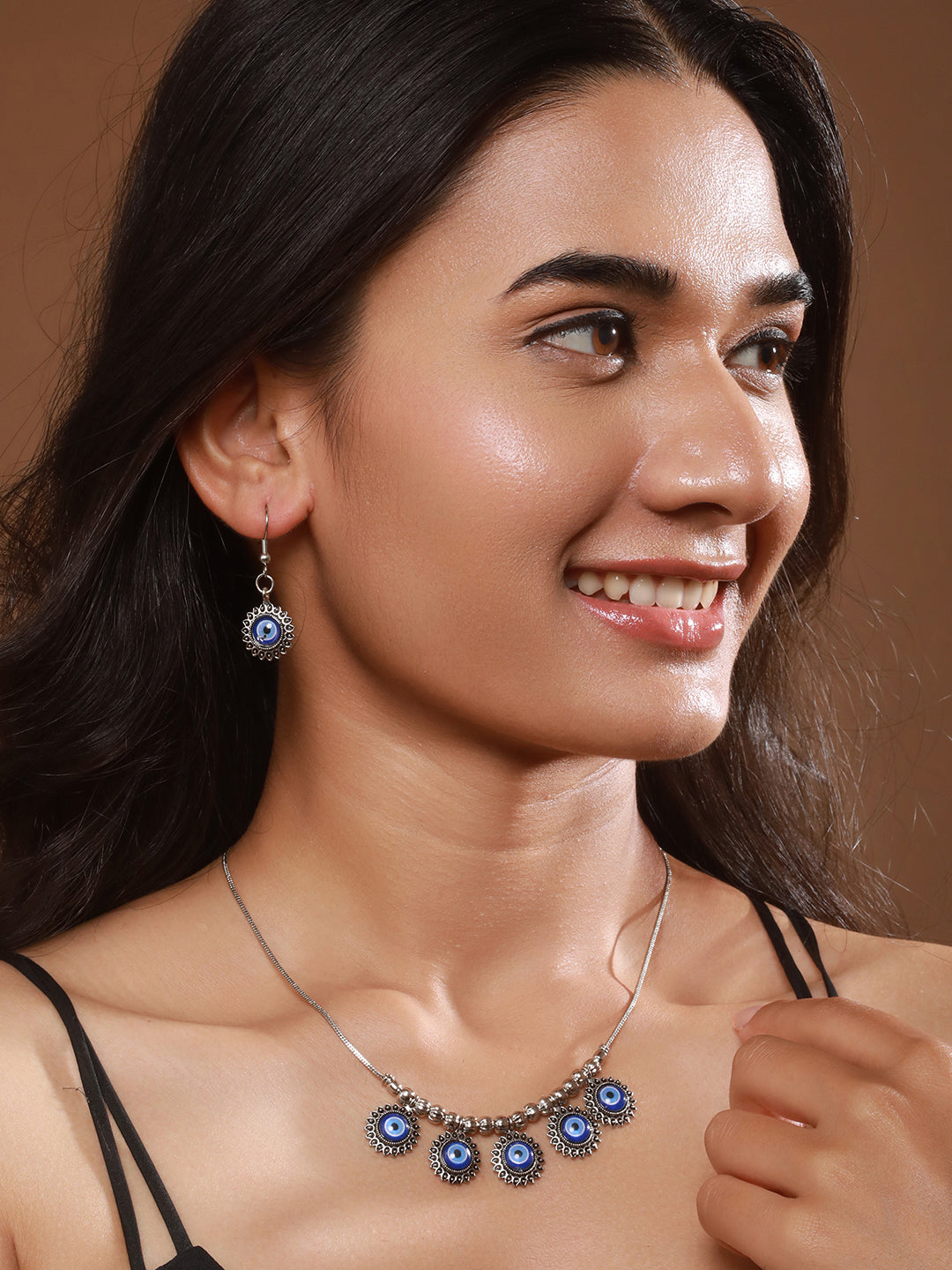 Jazz and Sizzle Silver-Plated Oxidised Evil Eye Jewellery Set