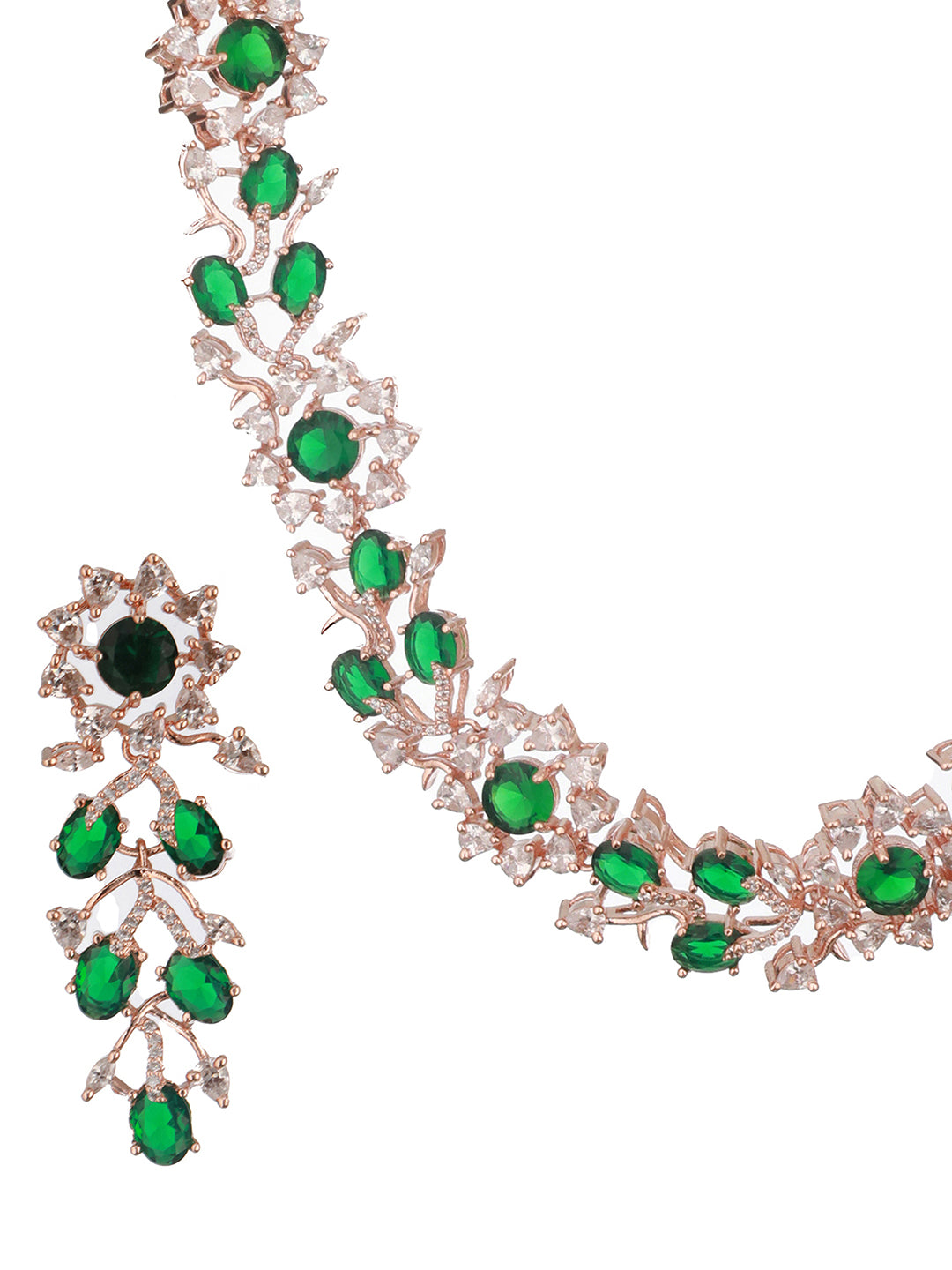 Jazz And Sizzle Rosegold-Plated Green American Diamond Studded Handcrafted Jewellery Set (Copy)