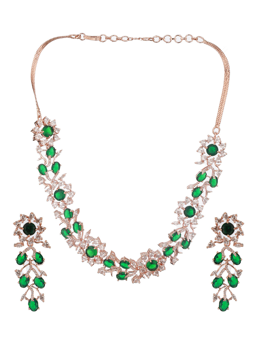 Jazz And Sizzle Rosegold-Plated Green American Diamond Studded Handcrafted Jewellery Set (Copy)