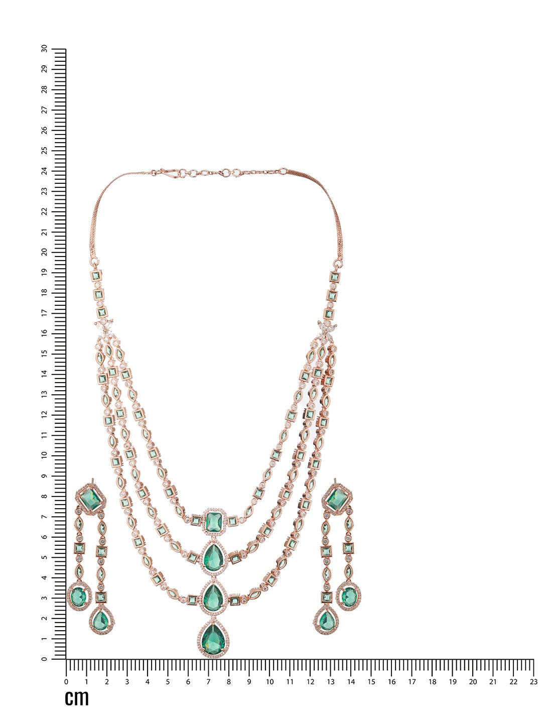 Jazz And Sizzle Rosegold-Plated Mint Green American Diamond Studded Handcrafted Jewellery Set