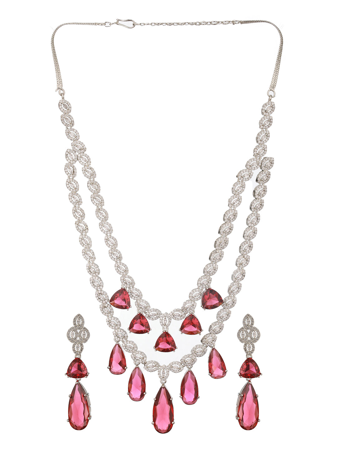 Jazz And Sizzle Rhodium-Plated American Diamond Studded Layered Contemporary Jewelry Set