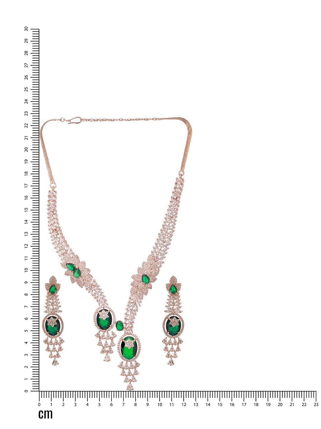 Jazz And Sizzle Rosegold-Plated Emarald Green American Diamond Studded Handcrafted Jewellery Set (Copy)