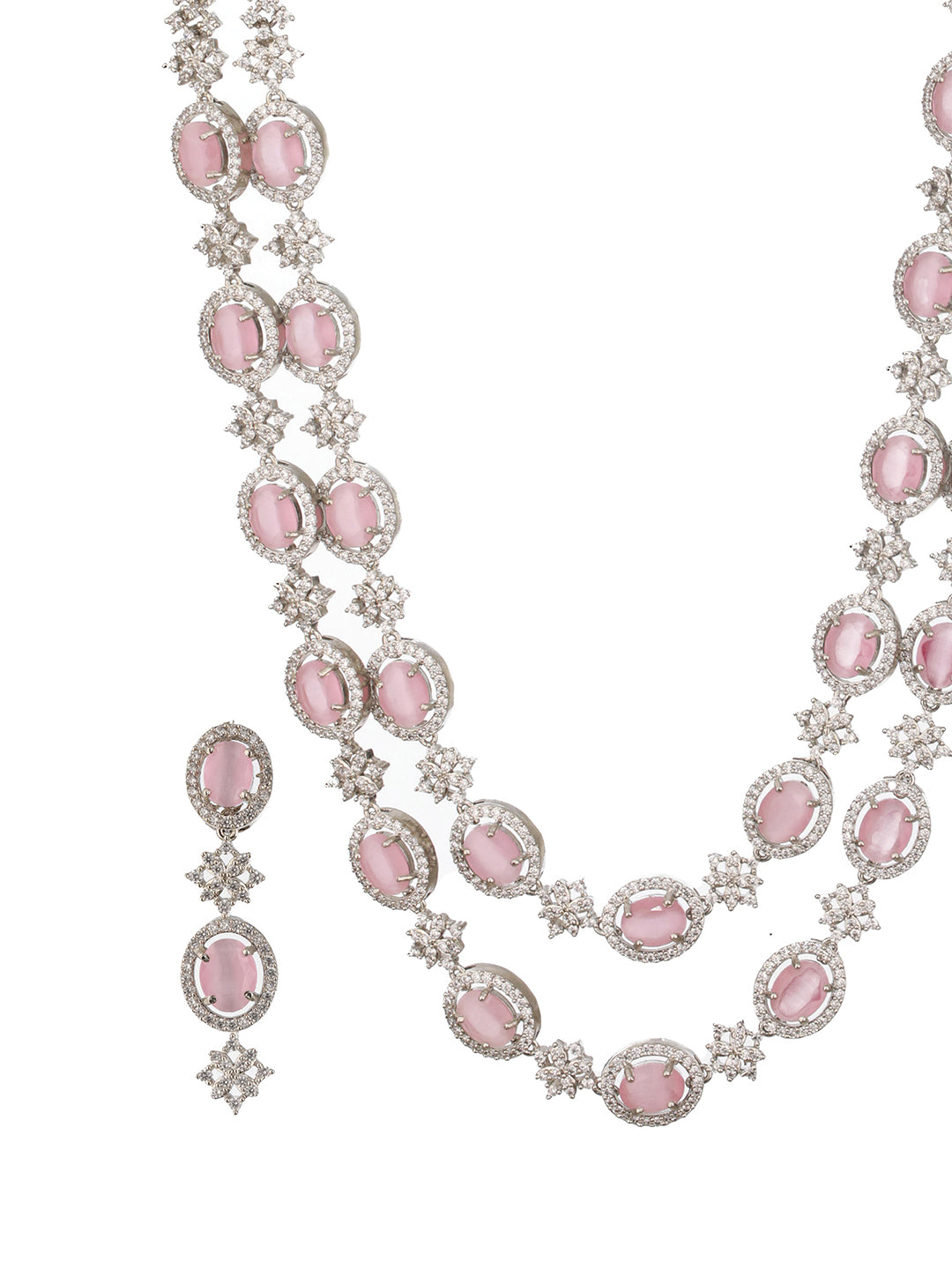 Jazz And Sizzle Rhodium-Plated PINK Ad-Studded Layered Jewelry Set