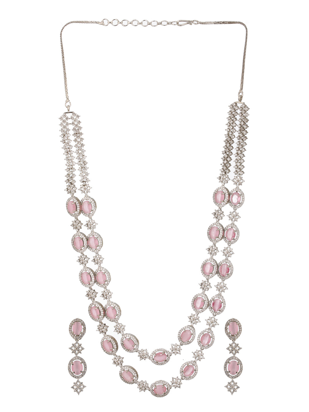 Jazz And Sizzle Rhodium-Plated PINK Ad-Studded Layered Jewellry Set