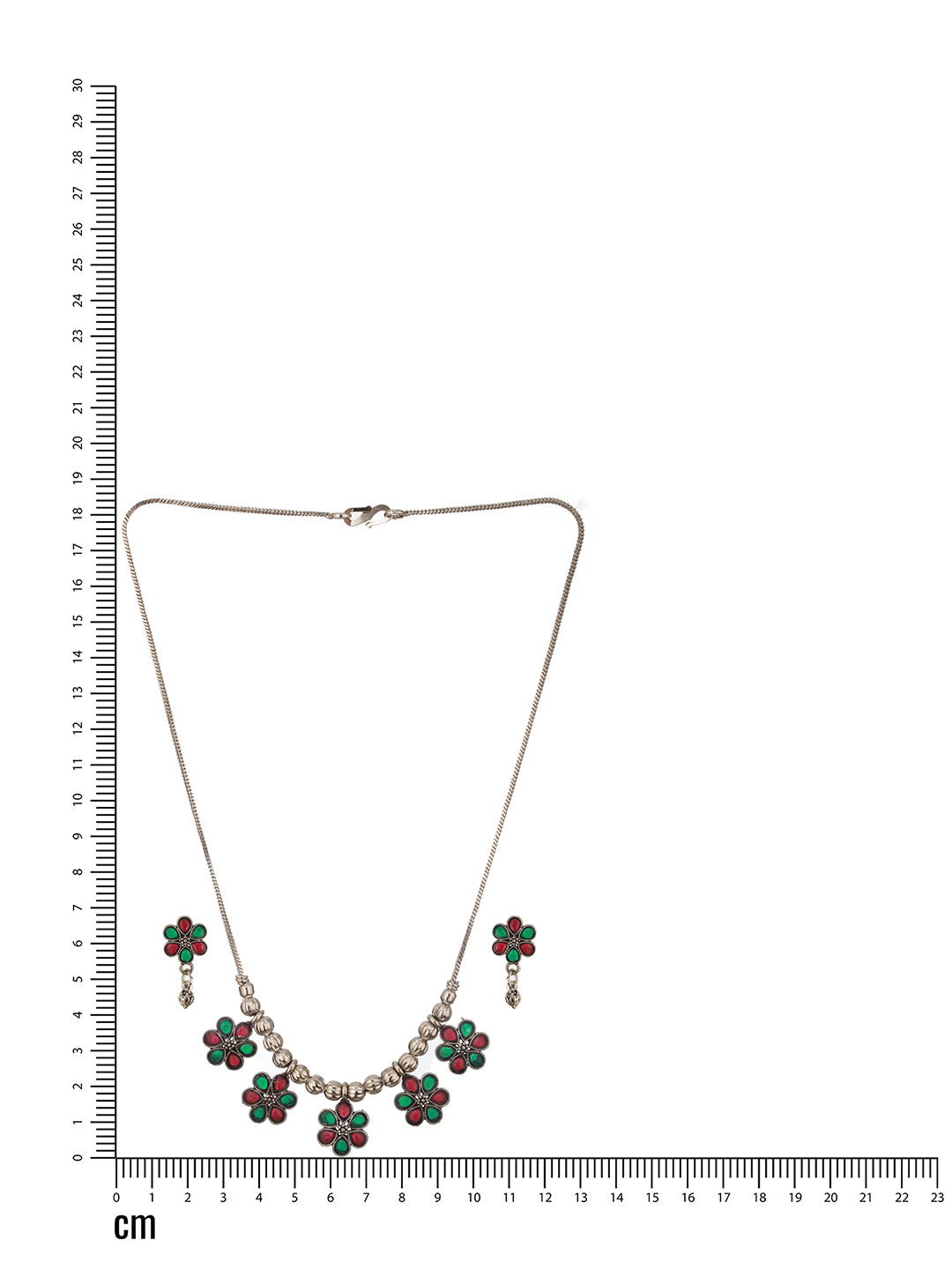 Jazz and Sizzle Silver-Plated Oxidised Stone Studded Floral Necklace & Earrings
