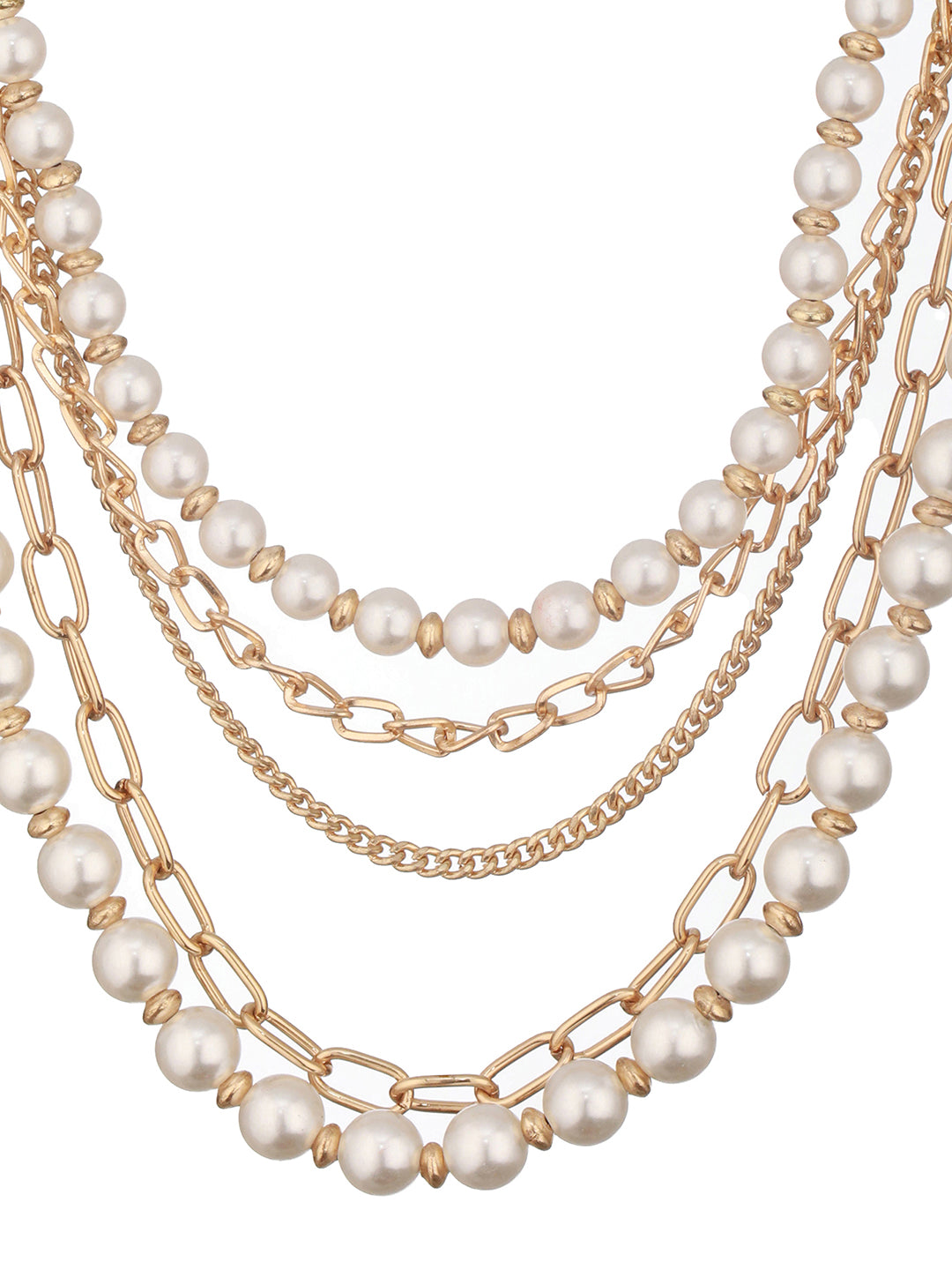 Jazz And Sizzle Pearl Beaded Multi-Layer Gold Chain Necklace