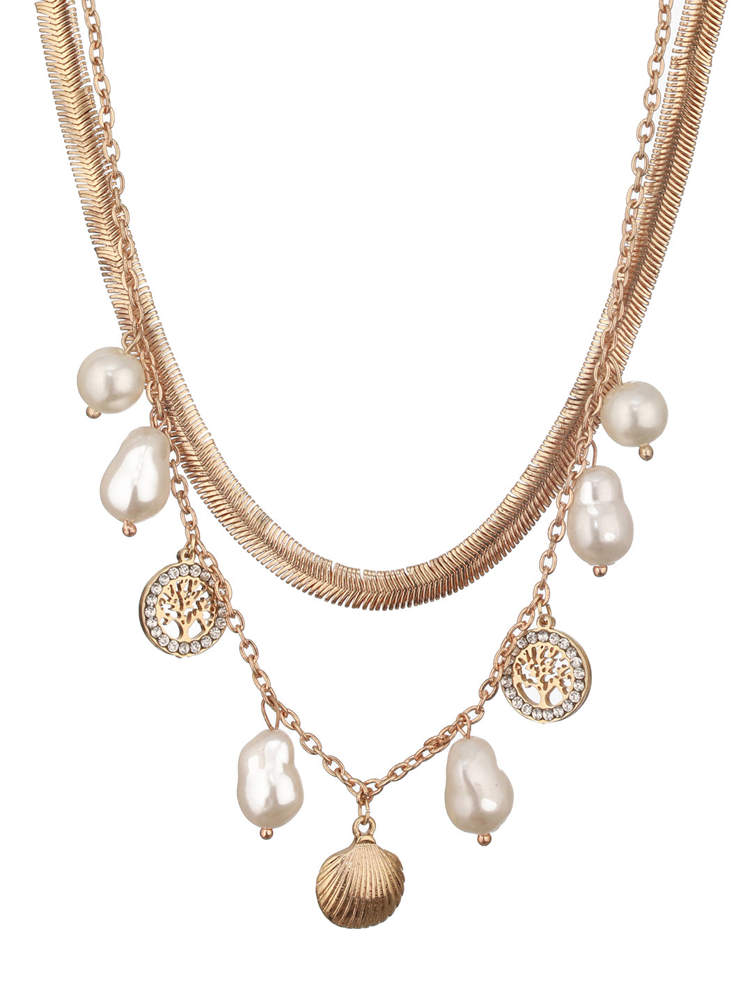 Jazz And Sizzle Gold-Plated pearls & charm beaded Necklace Chain